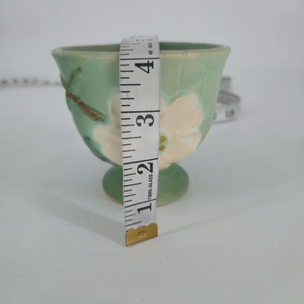 Vintage Weller Pottery Dogwood Flower Aqua Green Footed Vase Planter 4 In. Deco